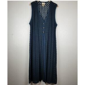 CPX by Mimi Women's Loose Knit Sheer Navy Long Duster Vest 14 90s